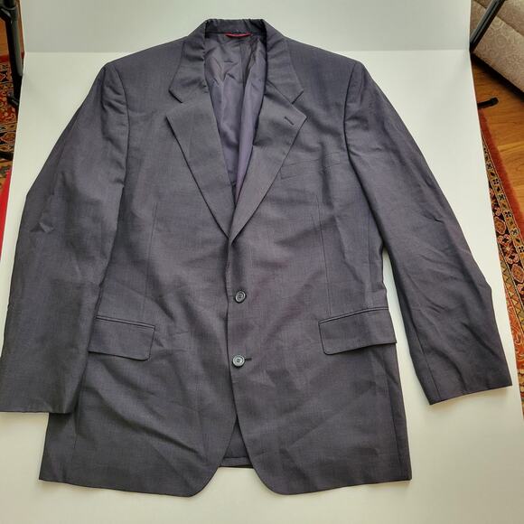 Jos A. Bank 2 PC 100% Wool Dark Charcoal Gray Plaid 2 Button Suit 46R Pant 38/32 - Picture 2 of 11